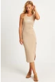 Kadın Vanilya Yırtmaçlı Kaşkorse Midi Elbise XL2011