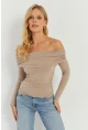 Kadın Vizon Büzgülü Madonna Bluz MON1119