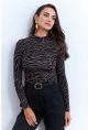 Kadın Vizon-Siyah Zebra Desenli Bluz LPP1275