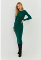 Kadın Yeşil Büzgülü Buzi Midi Elbise KED147