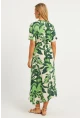 Kadın Yeşil Desenli Gipeli Midi Elbise YZ1055