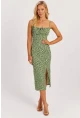 Kadın Yeşil İnce Askılı Midi Elbise MON125