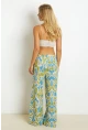 Kadın Yeşil Palozzo Desenli Keten Pantolon K1250