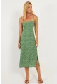 Kadın Yeşil Sırtı Gipeli Desenli Midi Elbise MP427