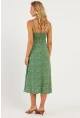 Kadın Yeşil Sırtı Gipeli Desenli Midi Elbise MP427