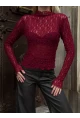 Balıkçı Yaka Bürümcük Bordo Dantel Bluz