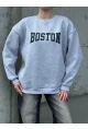 Boston Baskılı Gri Oversize Üç İplik Kadın Sweatshirt