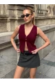 Düğmeli Yelek Model Crop Bluz Bordo