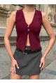 Düğmeli Yelek Model Crop Bluz Bordo