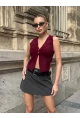 Düğmeli Yelek Model Crop Bluz Bordo