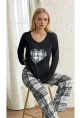 Ekose Desen Alt Kalp Baskılı Pijama Takımı