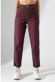 Eski Efektli Şık Bordo Mom Fit Jean