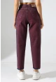 Eski Efektli Şık Bordo Mom Fit Jean