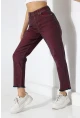 Eski Efektli Şık Bordo Mom Fit Jean