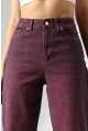 Eski Efektli Şık Bordo Mom Fit Jean