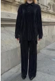 Gömlek ve Palazzo Pantolon Dokuma Alt Üst Takım Siyah