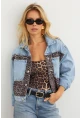 Kadın Açık-Mavi Bloklu Leopar Denim Ceket KAM300