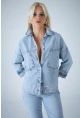 Kadın Açık Mavi Denim Gömlek TSS101