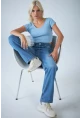 Kadın Açık Mavi Yüksel Bel Düz Kesim Jean TSS488