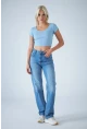 Kadın Açık Mavi Yüksel Bel Düz Kesim Jean TSS488