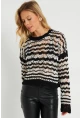 Kadın Ajurlu Triko Bluz Beyaz-Siyah YZ619