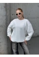 Kadın Basic Ekru Oversize Sweatshirt