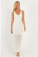 Kadın Beyaz Astarlı Triko Maxi Elbise KZ3211