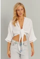 Kadın Beyaz Bağlamalı Bluz KS034