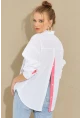 Kadın Beyaz-Fuşya Sırtı Düğmeli Gömlek ROT274