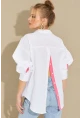 Kadın Beyaz-Fuşya Sırtı Düğmeli Gömlek ROT274
