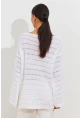 Kadın Beyaz İspanyol Kol Ajurlu Triko Uzun Bluz SMT199