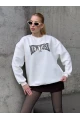 Kadın Beyaz Leopar Desenli New York Baskılı Oversize Sweatshirt