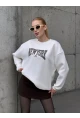 Kadın Beyaz Leopar Desenli New York Baskılı Oversize Sweatshirt