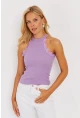 Kadın Beyaz-Lila Halter Yaka Dantelli Bluz MK08