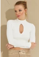 Kadın Beyaz Önü Damla Crop Bluz LPP1243