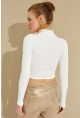 Kadın Beyaz Önü Damla Crop Bluz LPP1243