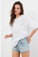 Kadın Beyaz Taşlı Salaş T-Shirt TF86