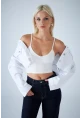 Kadın Beyaz V Yaka Crop Bluz COL1000