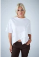 Kadın Beyaz Yarasa Kol Asimetrik T-Shirt LPP1315
