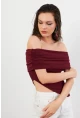 Kadın Bordo Asimetrik Madonna Yaka Bluz OPS4251