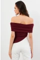 Kadın Bordo Asimetrik Madonna Yaka Bluz OPS4251