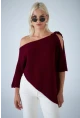 Kadın Bordo Asimetrik Triko Bluz YV359