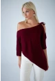 Kadın Bordo Asimetrik Triko Bluz YV359