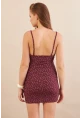 Kadın Bordo Askılı Çiçekli Mini Elbise LPP1129-90