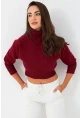 Kadın Bordo Balıkçı Crop Sweatshirt DY1469