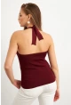 Kadın Bordo Boyundan Bağlamalı Triko Bluz YV356