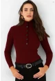 Kadın Bordo Çıtçıtlı Kaşkorse Bluz EY2983