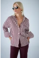 Kadın Bordo Çizgili Cepli Gömlek ELN601