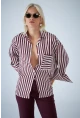 Kadın Bordo Çizgili Cepli Gömlek ELN601