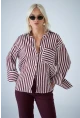 Kadın Bordo Çizgili Cepli Gömlek ELN601